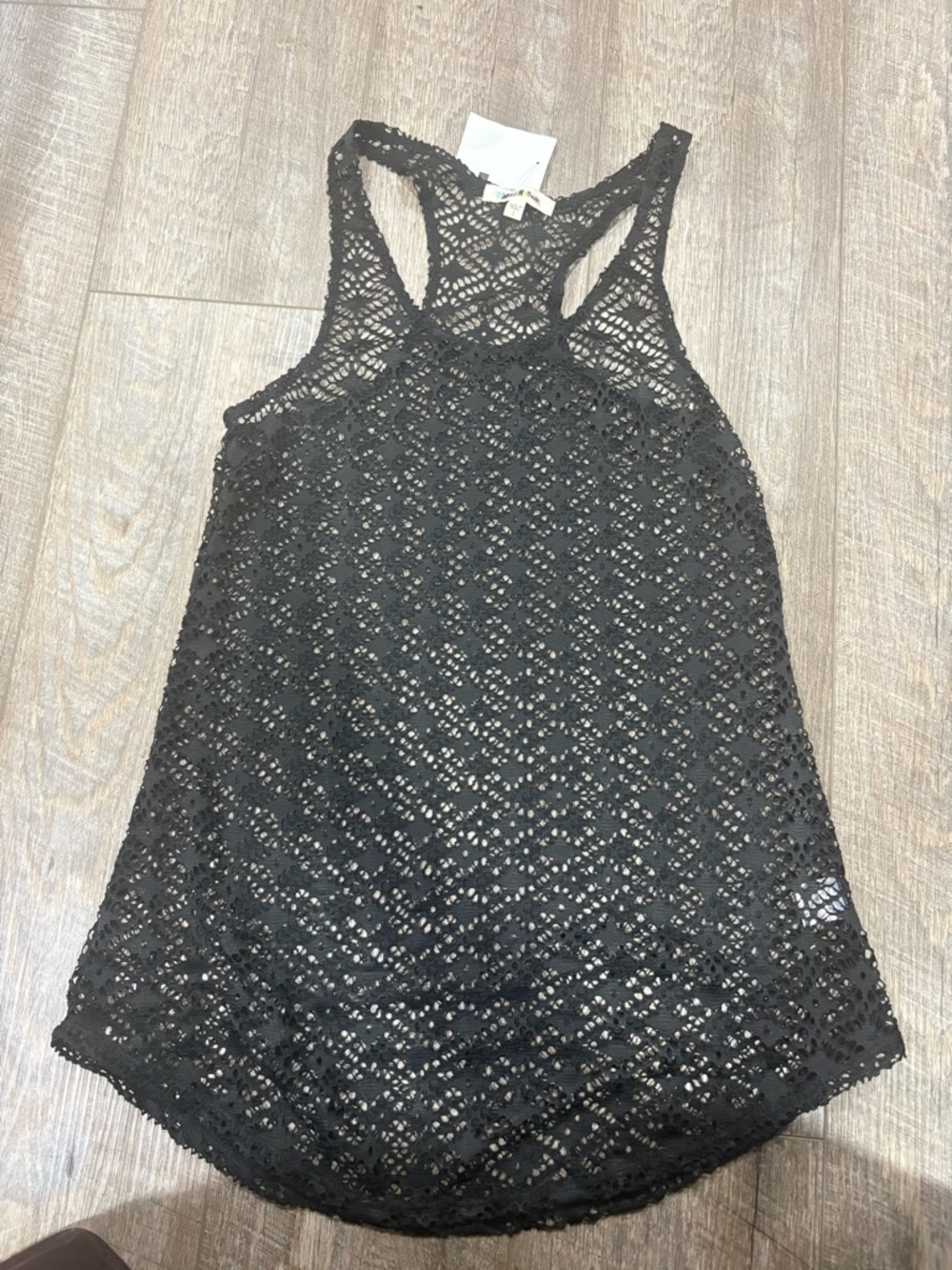 Miken Black Crochet Racerback Tank - Sheer Lace Overlay